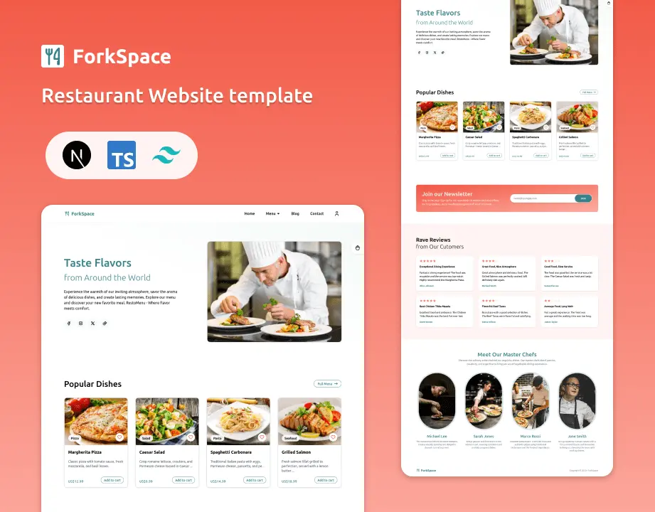 ForkSpace - Restaurant/Cafe Website Next.js TailiwndCSS TypeScript Template
